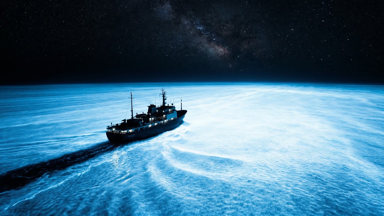 O mar brilhante do tamanho de um país que emite luz azulada suficiente para ser visto do espaço