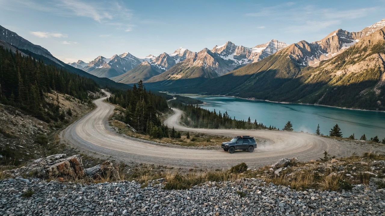Estrada no Canadá ganha fama por seu cascalho, pois seus 62 km de extensão cruzam as montanhas Rochosas em um cenário selvagem e isolado