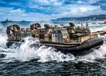 O veículo anfíbio impressionante que flutua sobre as águas a 70 km/h levando 75 toneladas direto para as praias