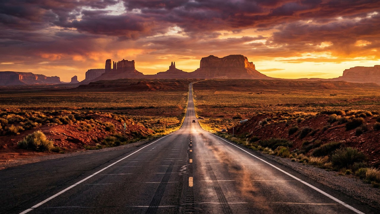 Estrada nos EUA ganha fama pelo Monument Valley, pois seus 103 km de asfalto em linha reta viraram o cenário de cinema mais icônico do Arizona