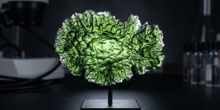 Esqueça o cristal comum, pois este vidro verde nasceu de um impacto de meteoro há 15 milhões de anos, sendo a joia vinda do espaço