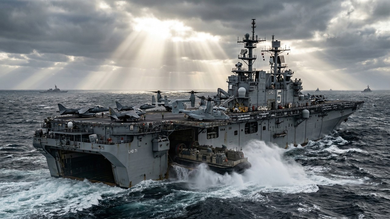 Com sua garagem submersível e aeronaves de decolagem vertical, o USS Bataan, navio de assalto anfíbio, tornou-se o ápice da logística militar dos EUA