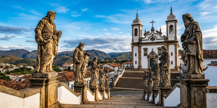 Com suas 12 estátuas de profetas em pedra-sabão de Aleijadinho, o santuário de 1757 tornou-se o maior tesouro do barroco mineiro em Congonhas