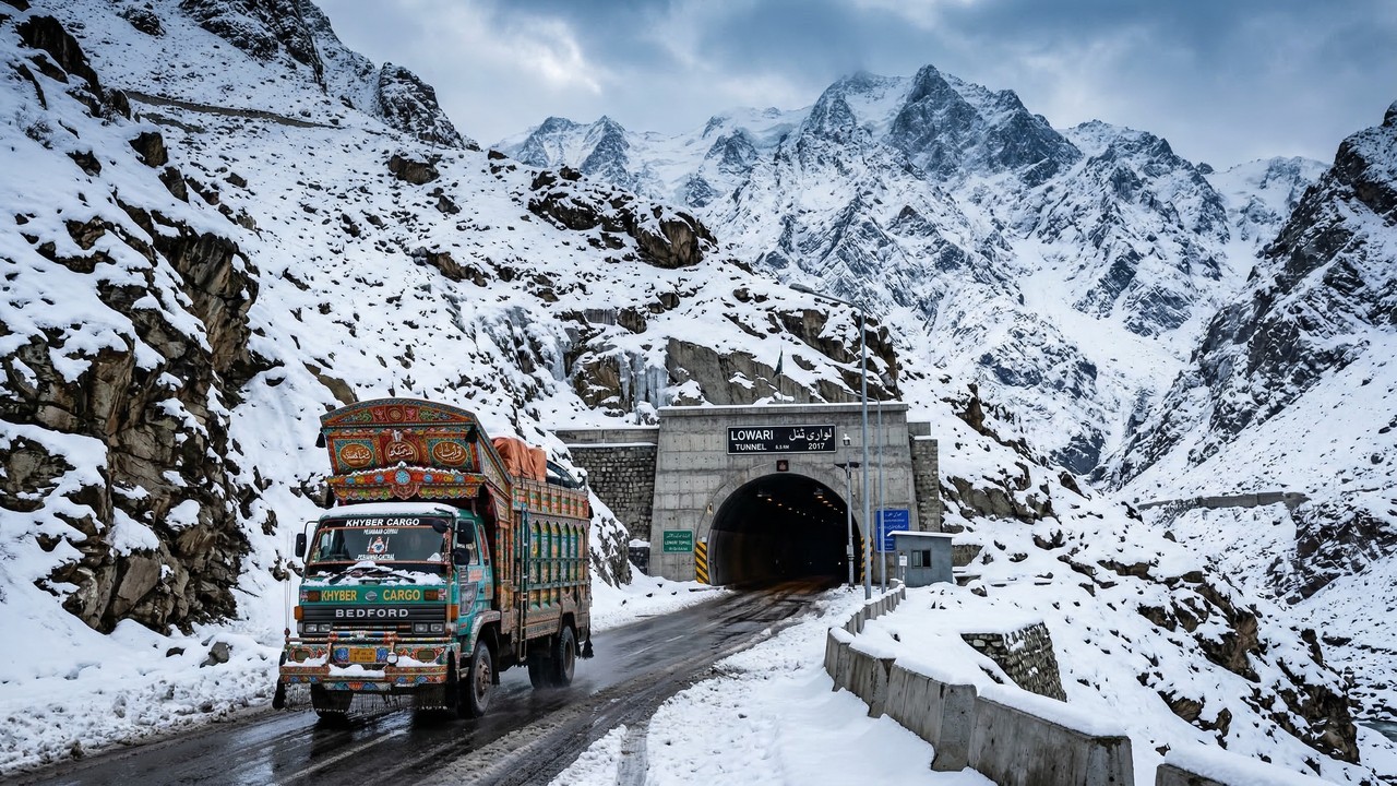 Estrada no Paquistão ganha fama por seus 3.118 metros de altitude, pois o trajeto de 8,5 km de túnel é a única via de inverno para a região de Chitral