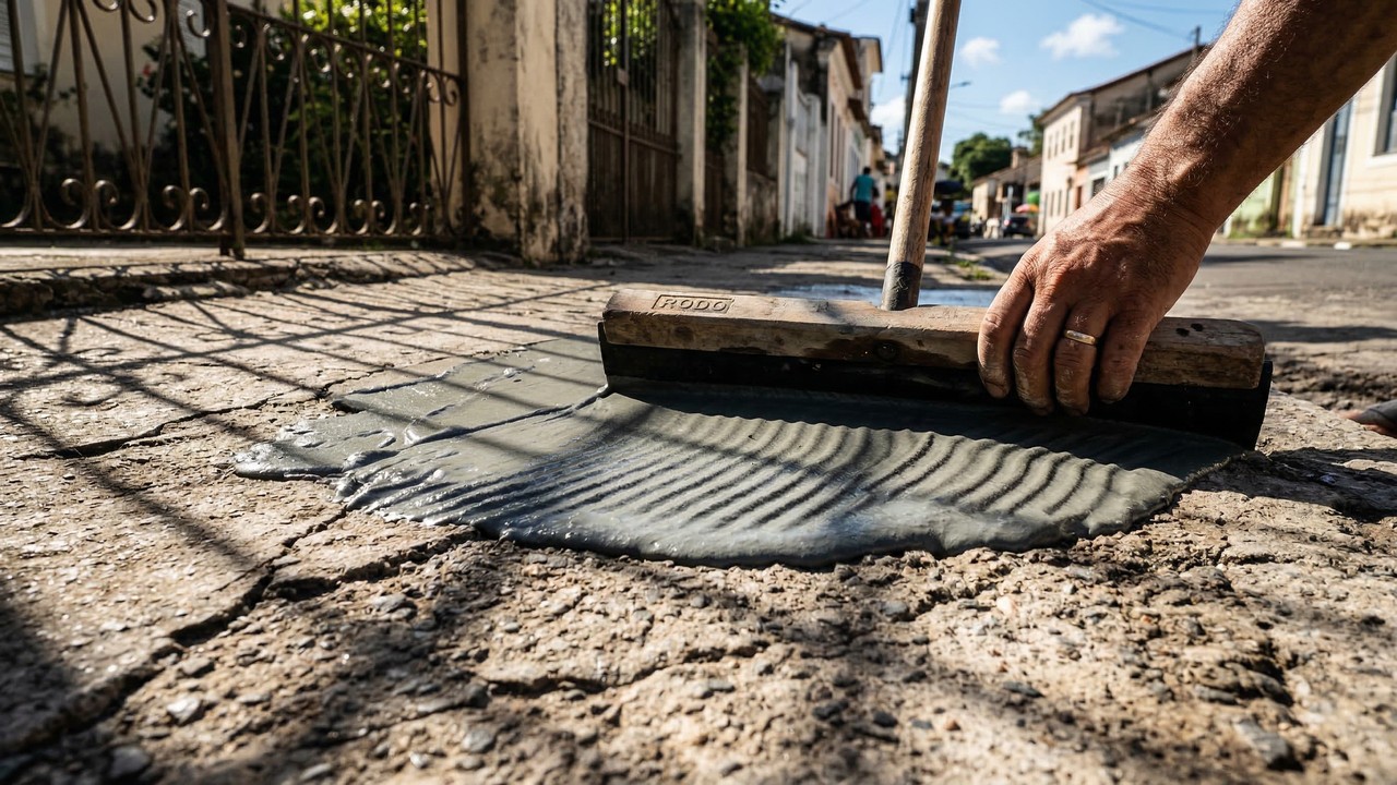 O truque de misturar argamassa AC3 com detergente que está renovando calçadas, lajes e garagens sem obra