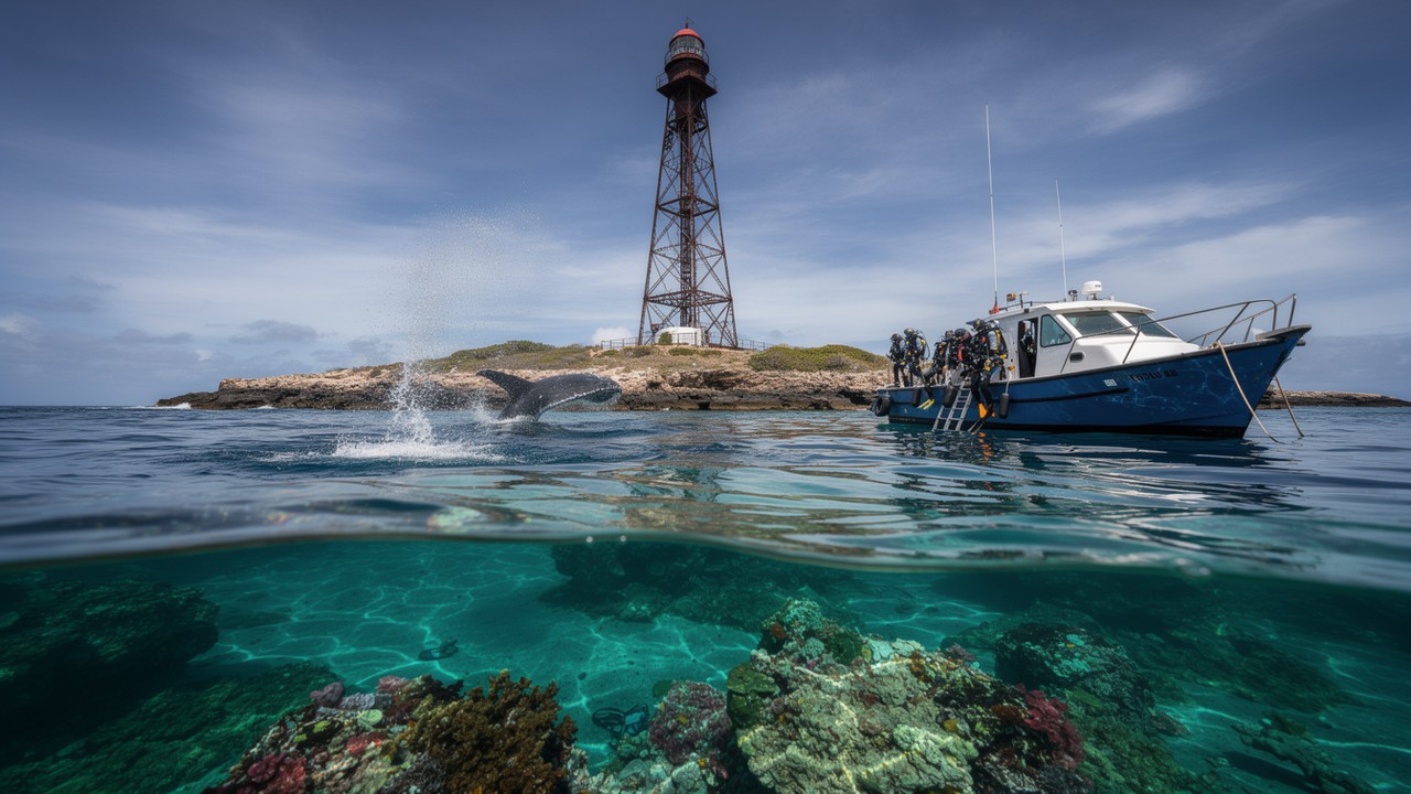Com sua torre de ferro de 22 metros datada de 1861, o Farol de Abrolhos tornou-se o guia vital para navegadores no maior banco de corais da Bahia