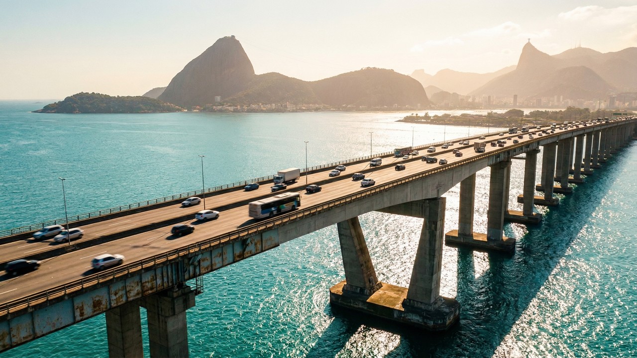 Com 13,2 km de extensão e vãos de 72 metros de altura, a ponte de 1974 tornou-se o maior elo rodoviário e ícone da engenharia da Baía de Guanabara