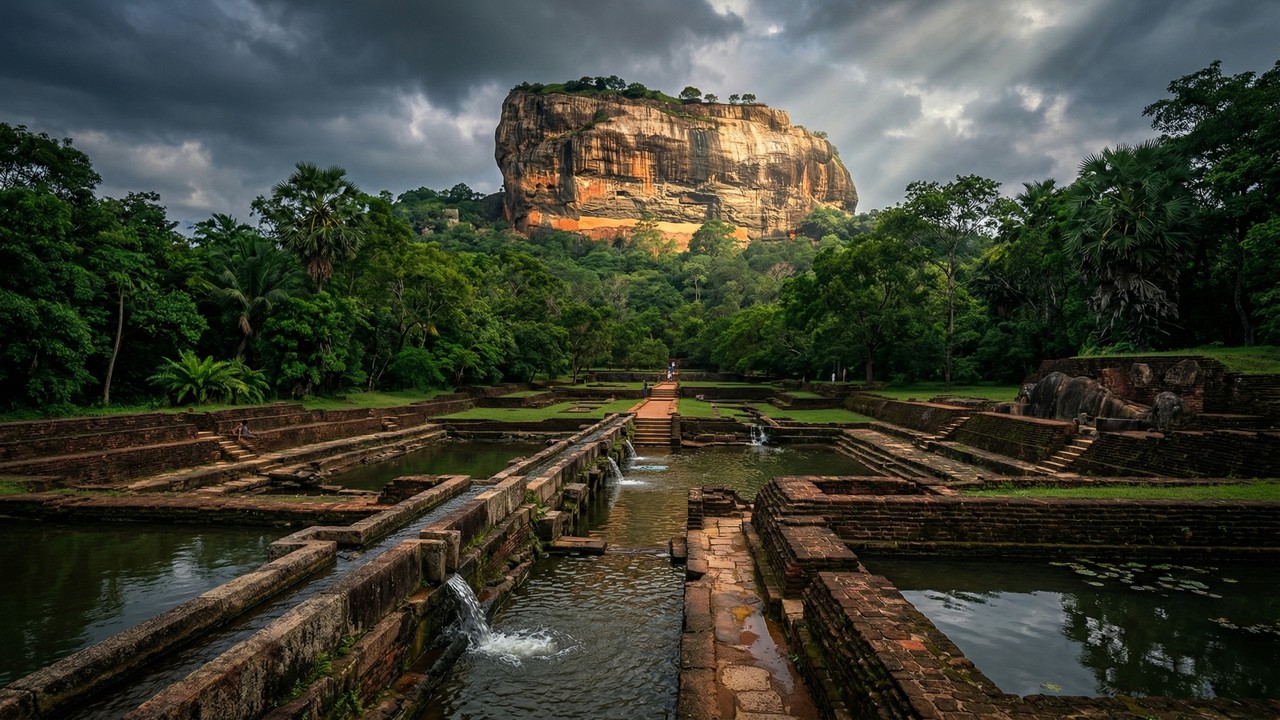 Coroando um monólito de 200 metros de altura no meio da selva, a antiga fortaleza asiática exibe jardins aquáticos suspensos que funcionam perfeitamente há 1.500 anos