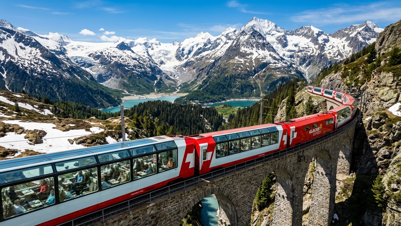 Esse trem tem teto de vidro e passa por geleiras e montanhas como se fosse um cinema ao vivo