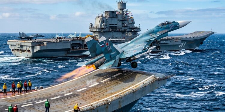 O gigante dos mares que dispensa catapultas e usa uma rampa de esqui no convés para lançar caças pesados ao ar