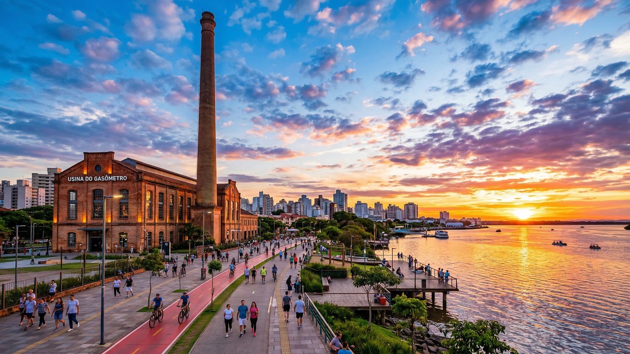 Com sua chaminé de 117 metros e arquitetura industrial de 1928, a antiga usina tornou-se o maior centro cultural e o símbolo do pôr do sol gaúcho