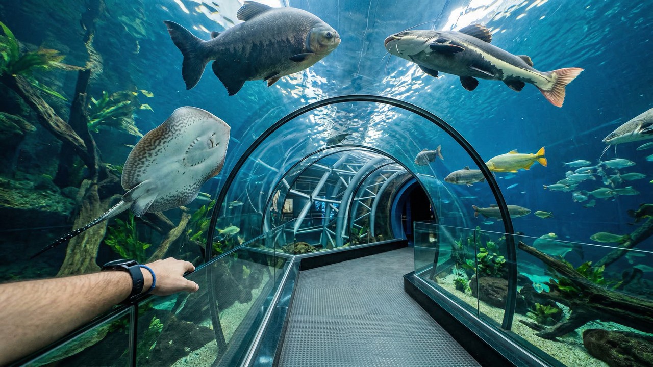 Com 32 tanques e 5,4 milhões de litros de água, o Bioparque Pantanal, de 2022, tornou-se o maior aquário de água doce do mundo em Campo Grande