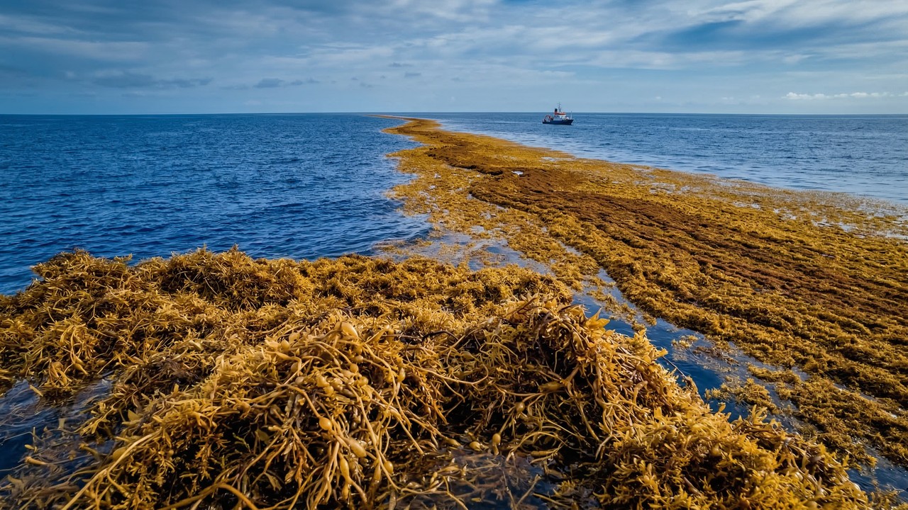 Uma faixa marrom do tamanho de um continente se forma no meio do Oceano Atlântico e alerta os cientistas
