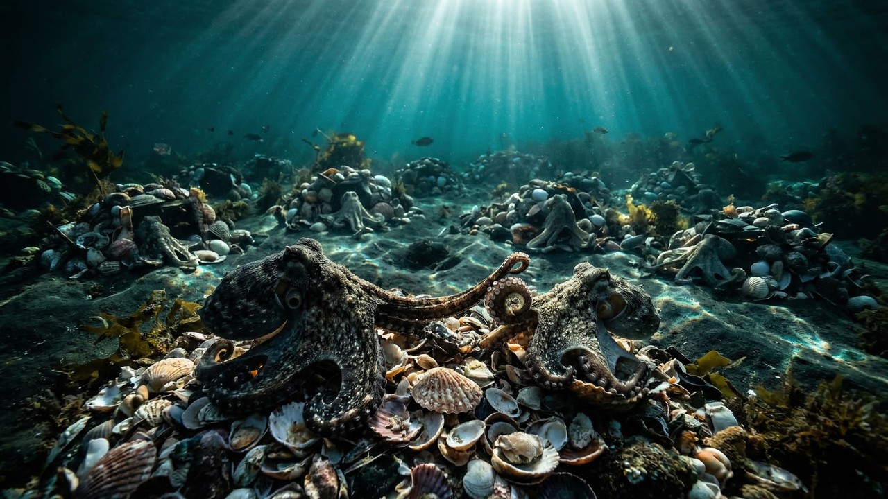 Descoberta de cidade de polvos "antissociais" prova que a evolução marinha seguiu um caminho inesperado