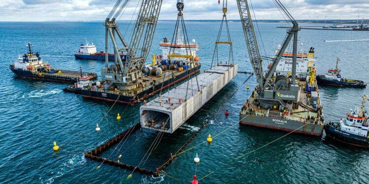 Eles estão afundando blocos de concreto de 217 metros no oceano para criar o maior túnel submarino do mundo e unir dois países em apenas 7 minutos