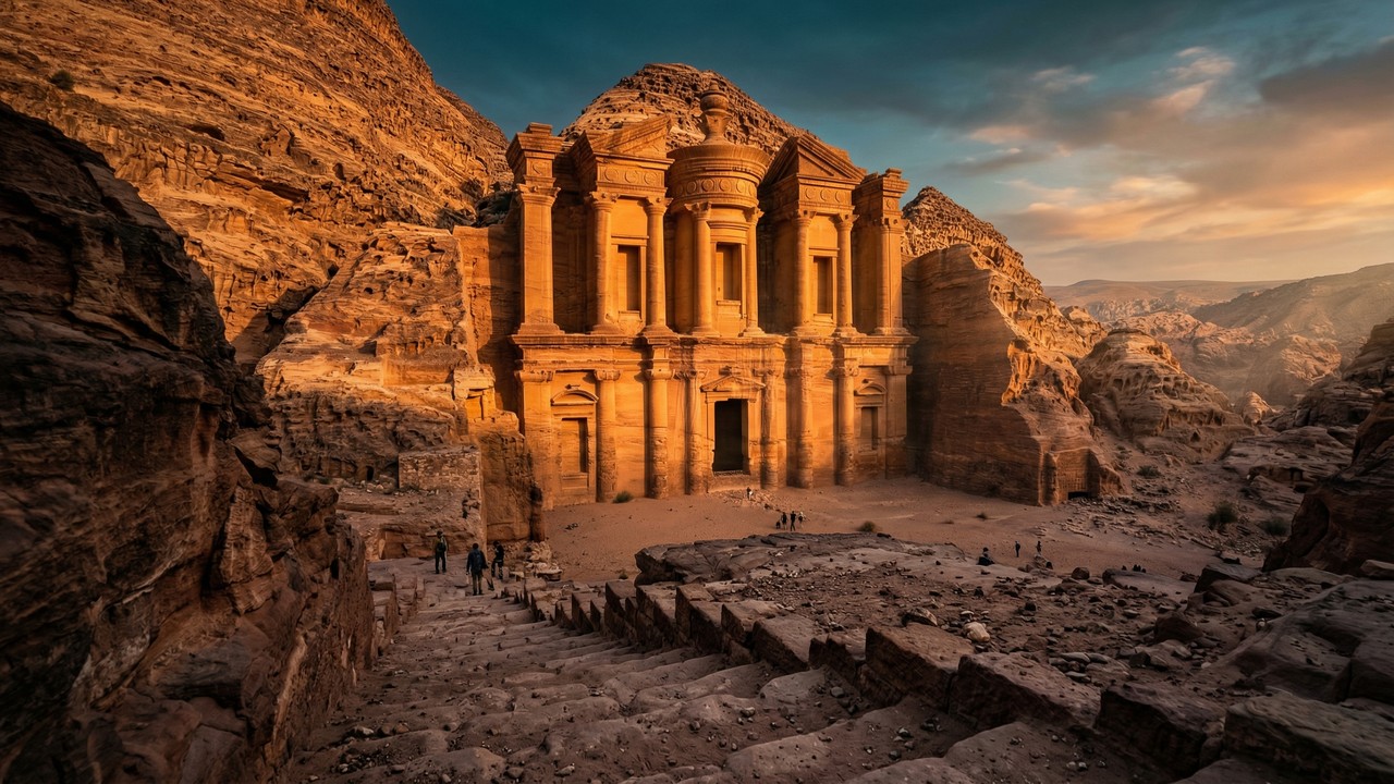 O Mosteiro Ad Deir é o maior e mais imponente monumento da cidade histórica de Petra, na Jordânia. Esculpido diretamente na rocha sólida no século I, o templo possui 47 metros de largura e é um testemunho da genialidade nabateia. Onde fica o Mosteiro e como é o acesso pela montanha? Diferente do famoso Tesouro (Al-Khazneh), que fica logo na entrada, o Mosteiro está localizado no alto das montanhas de Petra. Para alcançá-lo, o visitante deve subir uma escadaria de aproximadamente 800 degraus esculpidos na pedra. A subida é cansativa, mas recompensada por vistas panorâmicas do vale de Araba. É um trajeto que exige preparo físico e calçados adequados, levando o turista para uma área menos congestionada e mais selvagem do sítio arqueológico jordaniano. Fachada monumental esculpida em rocha sólida nas montanhas de Petra no território jordaniano - Créditos: depositphotos.com / DI-blr Qual a diferença entre o Tesouro e o Mosteiro de Petra? Embora ambos apresentem fachadas monumentais, o Mosteiro é significativamente maior que o Tesouro e possui um design mais austero. Suas colunas e nichos são mais simples, focando na escala massiva e na perfeição das proporções arquitetônicas. Para que você compreenda as dimensões e a escala destes dois ícones, preparamos uma comparação técnica baseada nas medidas oficiais dos monumentos: Monumento Largura (Metros) Altura (Metros) Destaque Visual Tesouro (Al-Khazneh) 25 39 Detalhes ornamentais finos Mosteiro (Ad Deir) 47 48 Escala colossal e isolamento Leia também: Rodovia na Áustria ganha fama por sua inclinação de 12%, pois o trajeto a 1.893 metros de altitude une vales alpinos através de curvas fechadas e íngremes Por que o monumento recebeu o nome de Mosteiro? Apesar do nome "Mosteiro", a estrutura foi originalmente construída como um templo religioso ou túmulo real nabateu. O nome atual deriva de cruzes esculpidas nas paredes internas durante o período bizantino, quando o local foi utilizado por monges cristãos. O interior é composto por uma câmara simples e austera, contrastando com a grandiosidade da fachada externa. Segundo o portal oficial Visit Jordan, o local era palco de festivais religiosos importantes para o povo nabateu. Para se aprofundar na história de uma das sete maravilhas do mundo moderno, selecionamos o conteúdo do canal Foca na História, que conta com mais de 1 milhão de inscritos. No vídeo a seguir, o canal detalha a engenharia dos nabateus e as impressionantes estruturas esculpidas na pedra, como o famoso Monastério de Petra: Quais os indicadores oficiais do sítio arqueológico de Petra? Entender os dados de Petra ajuda a dimensionar a importância deste Patrimônio Mundial da UNESCO. A cidade rosa-vermelha é o motor do turismo na Jordânia, recebendo milhões de pessoas que buscam a história das civilizações antigas do deserto. Segundo os dados de turismo do Governo da Jordânia, os indicadores locais são: Extensão do Parque: Aproximadamente 264 quilômetros quadrados. Patrimônio: Considerada uma das Sete Maravilhas do Mundo Moderno. Visitantes: Média de 1 milhão de pessoas por ano. Idade: Fundada por volta do século IV a.C. pelos Nabateus. Qual o melhor horário para fotografar o Mosteiro Ad Deir? O final da tarde é o momento ideal para visitar o Mosteiro, quando a luz do sol ilumina diretamente a fachada dourada. Nesse horário, a maioria das excursões já iniciou o retorno, permitindo uma experiência mais silenciosa e contemplativa. No topo, existem pequenos cafés beduínos onde o turista pode descansar e apreciar a magnitude da obra. O Mosteiro Ad Deir permanece como o maior símbolo da audácia de um povo que transformou montanhas brutas em monumentos de beleza eterna na Jordânia.