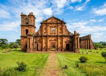 Com paredes de arenito de 1735 e reconhecida pela UNESCO, a igreja missioneira tornou-se o maior símbolo da história jesuíta no sul do Brasil