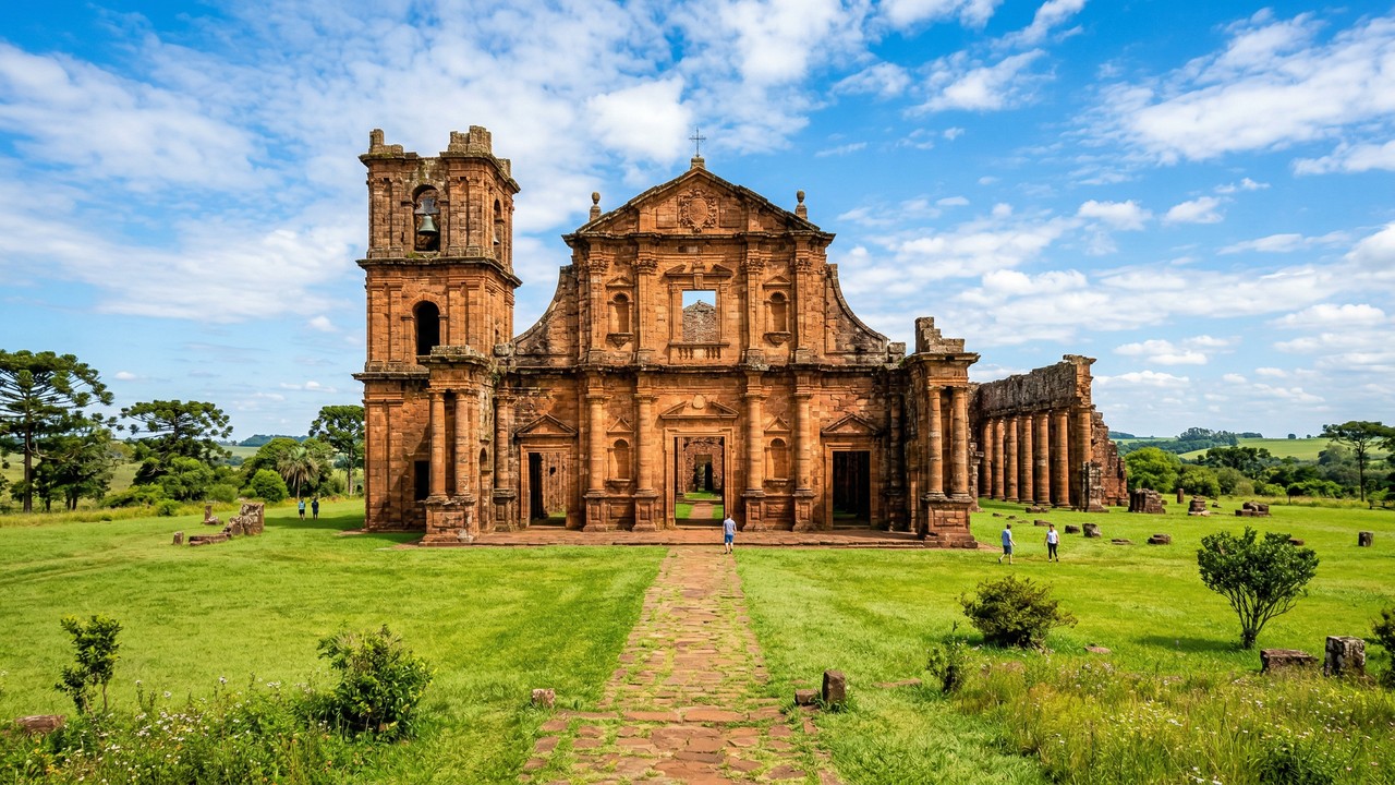 Com paredes de arenito de 1735 e reconhecida pela UNESCO, a igreja missioneira tornou-se o maior símbolo da história jesuíta no sul do Brasil