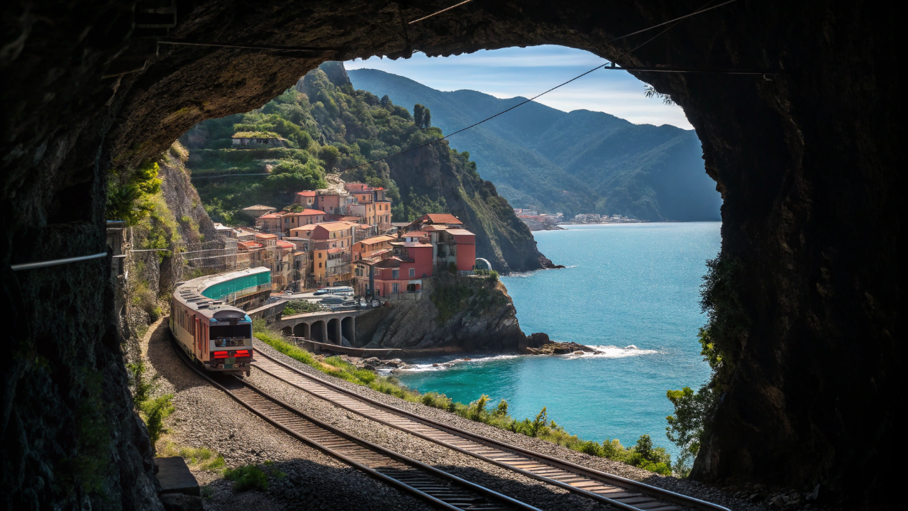 A ferrovia italiana do século 19 perfurada em rocha viva que ainda leva milhares de turistas por dia à beira-mar