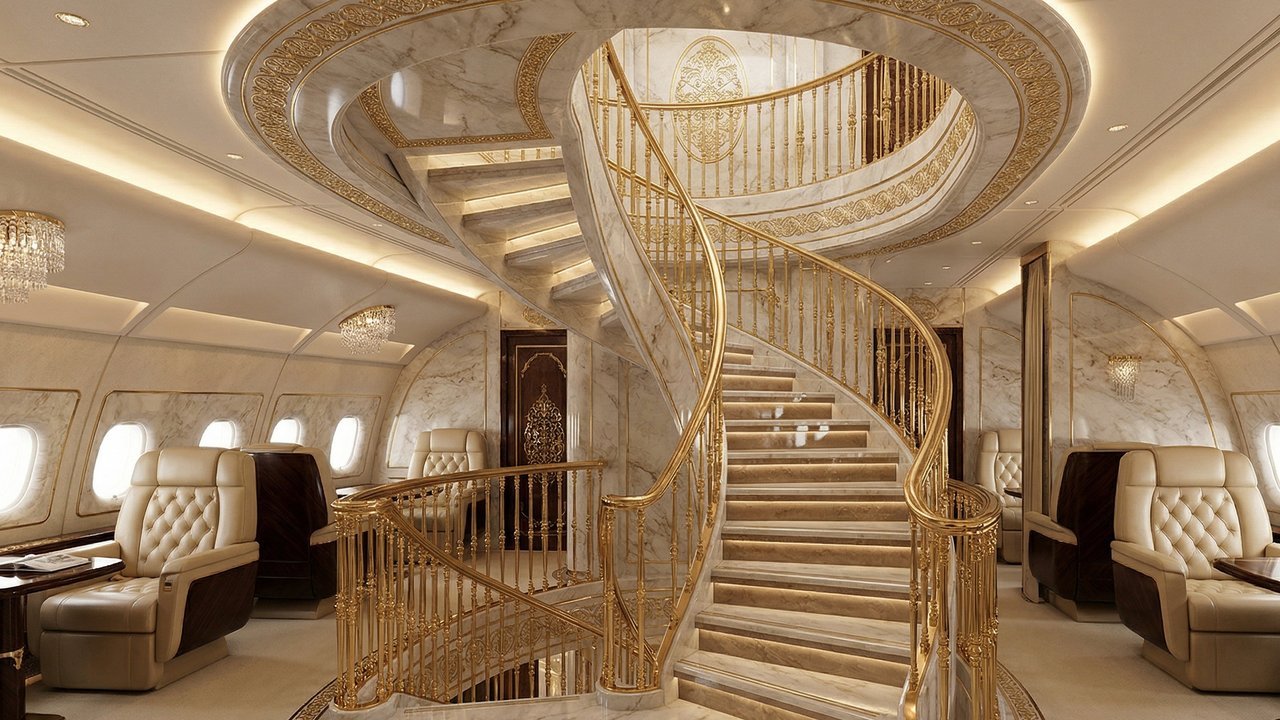 Príncipe transforma o maior avião de passageiros do mundo num palácio voador com garagem para carros de luxo e sala de oração rotativa