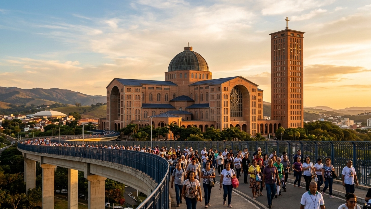 Com torre de 100 metros e 25 milhões de tijolos, a basílica de 1955 tornou-se o segundo maior templo católico do mundo e o coração do Brasil