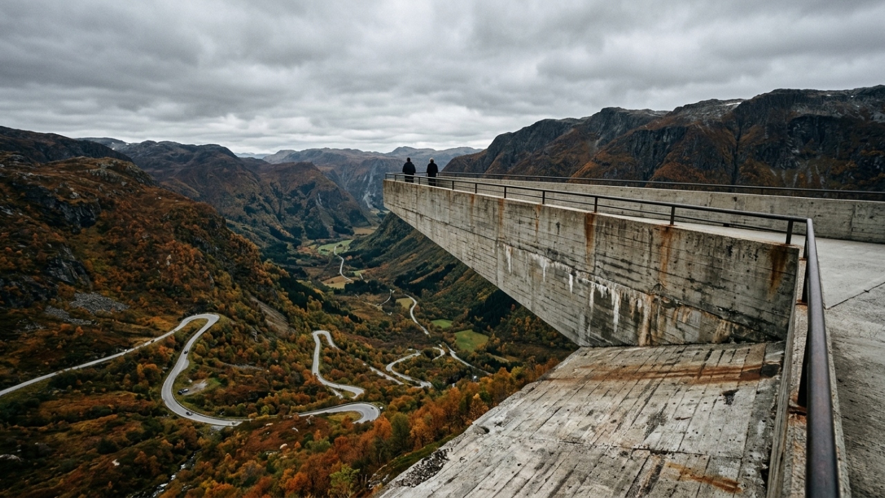 Estrada na Noruega ganha fama por suas 9 curvas em grampo, pois o trajeto de 1938 atinge 748 metros de altitude, revelando o mirante mais ousado da região