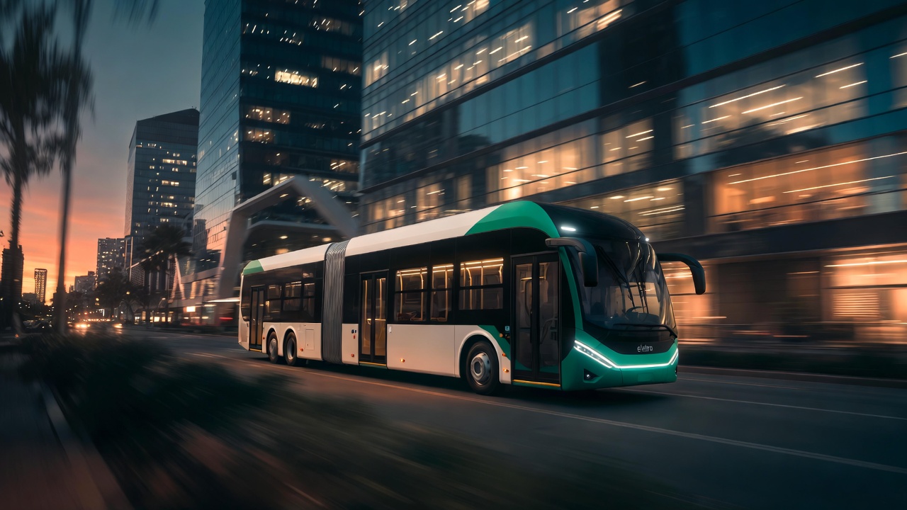 Utilizando tecnologia 100% brasileira, o moderno ônibus elétrico de 12 metros recupera energia nas frenagens para transportar cerca de 70 passageiros com emissão zero