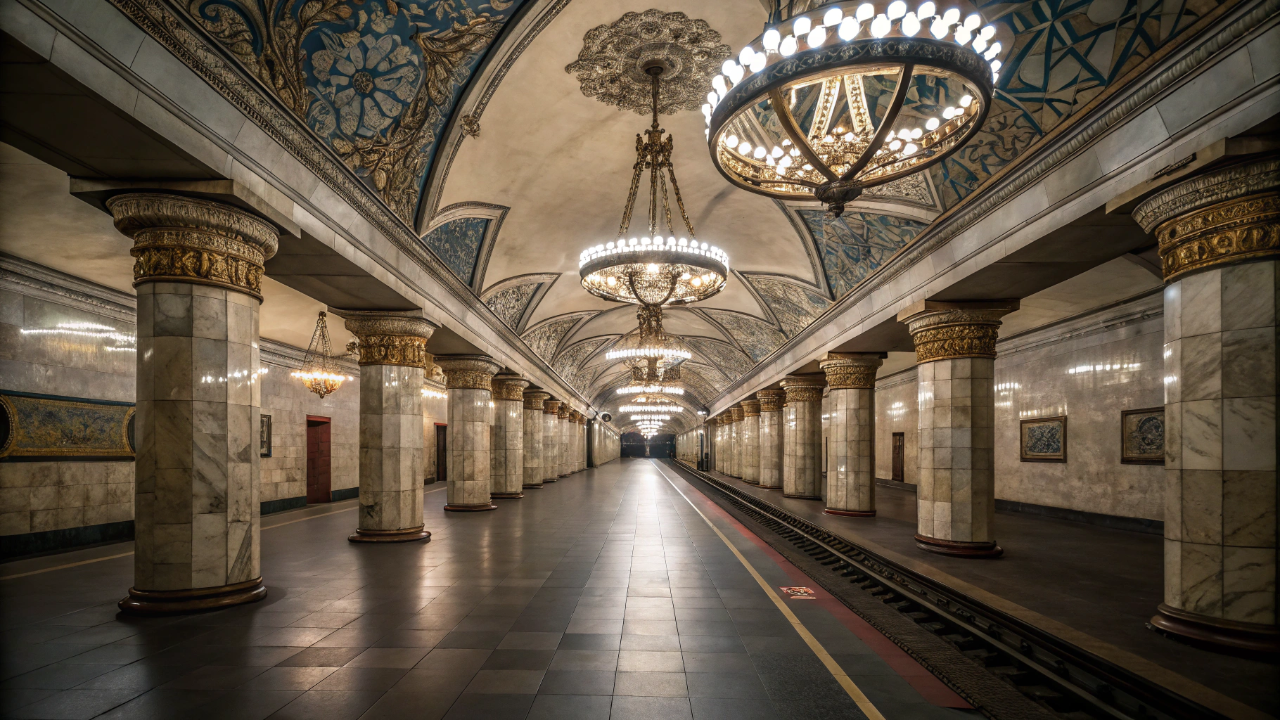 Essa estação de metrô tem 105 metros de profundidade e a escada rolante demora cinco minutos para chegar ao fim