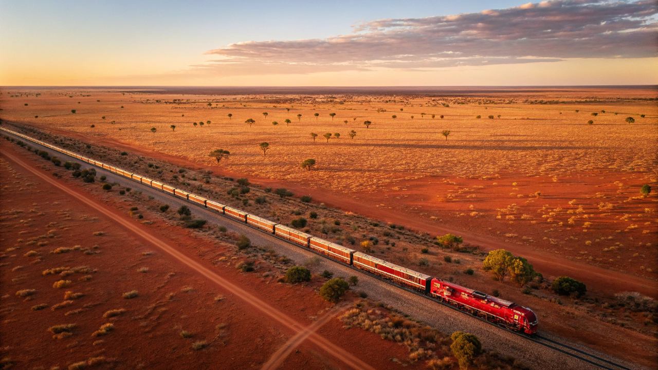 Esse trem atravessa quase três mil quilômetros de deserto australiano e ainda tem gastronomia cinco estrelas a bordo
