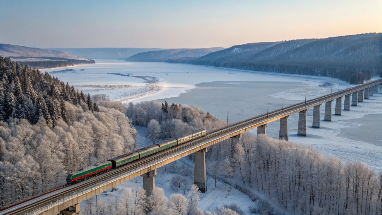 Esse trem leva sete dias para chegar ao destino e atravessa oito fusos horários sem sair dos trilhos