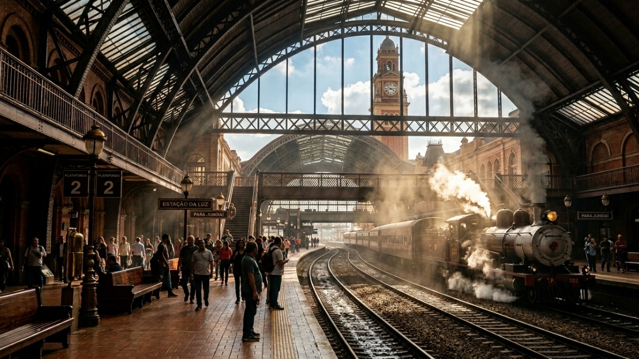 Com sua estrutura de ferro trazida da Inglaterra em 1901, a estação ferroviária virou o maior símbolo da era do café e da história de São Paulo
