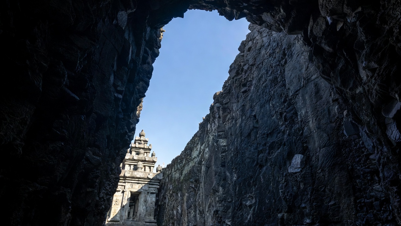Exigindo a remoção manual de 400 mil toneladas de rocha, o impressionante templo asiático de 30 metros de altura foi esculpido de cima para baixo há mais de 1.200 anos