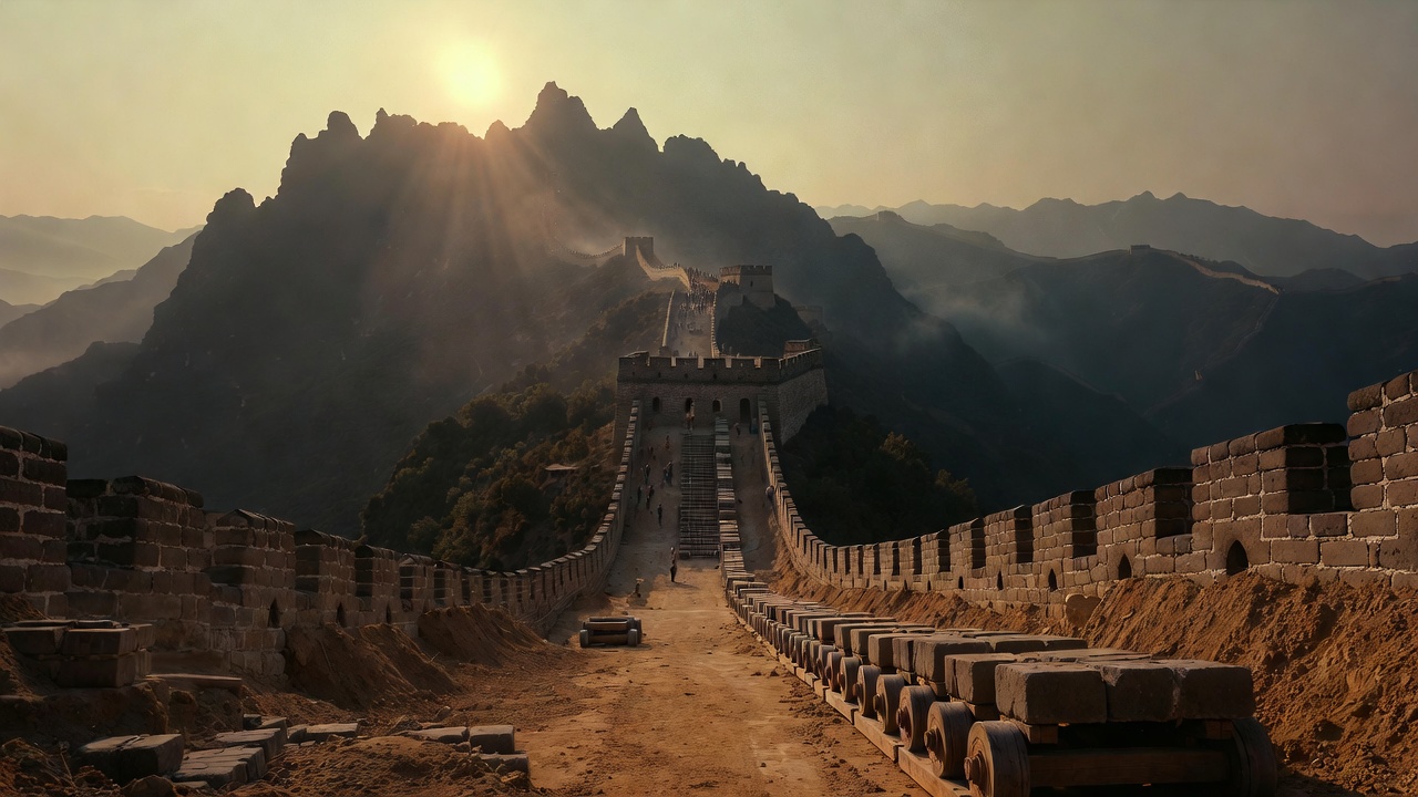 Erguida há mais de 2.300 anos com 21.196 quilômetros de extensão, a colossal muralha chinesa consumiu 100 milhões de toneladas de tijolos brutos