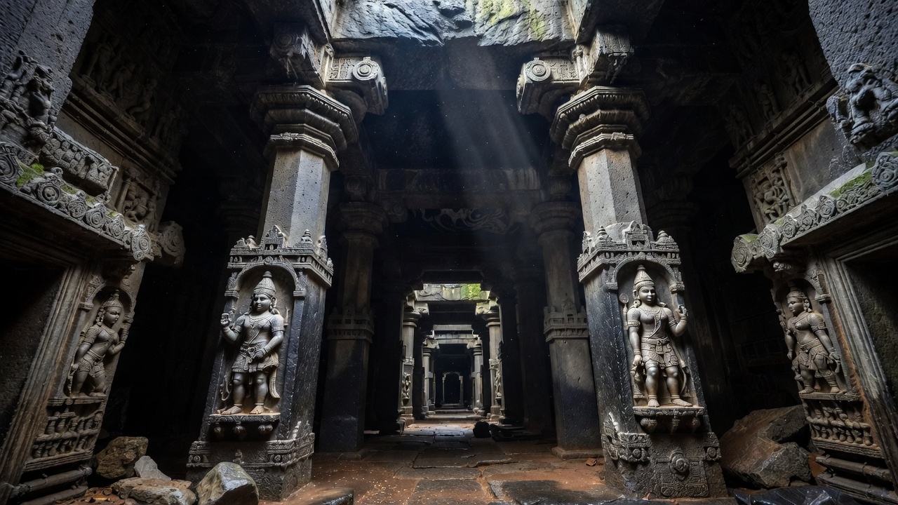 Exigindo a remoção manual de 400 mil toneladas de rocha, o impressionante templo asiático de 30 metros de altura foi esculpido de cima para baixo há mais de 1.200 anos