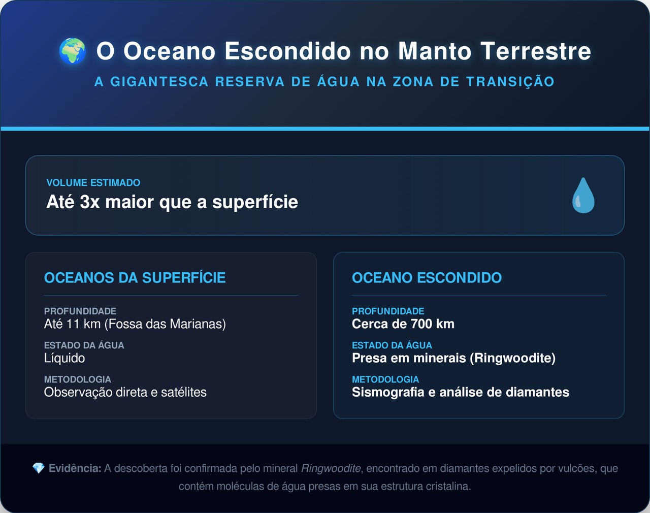 Existe um oceano escondido dentro da Terra com o triplo de água de todos os mares juntos e ele foi encontrado