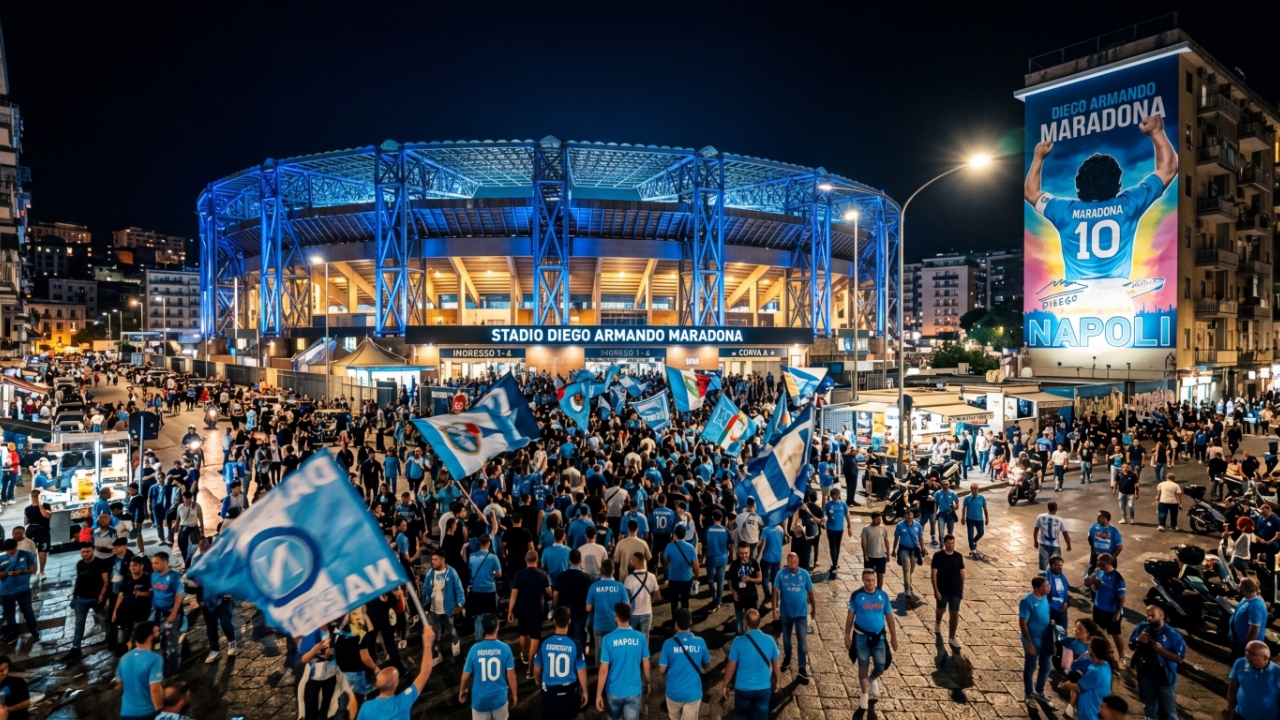 Com capacidade para 54.726 torcedores e teto metálico, a arena de 1959 tornou-se o templo sagrado de Nápoles e o maior tributo ao craque argentino
