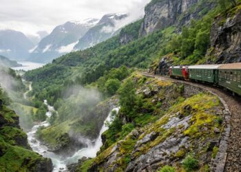 Esse trem desce quase novecentos metros de montanha em apenas vinte quilômetros e a vista tira o fôlego