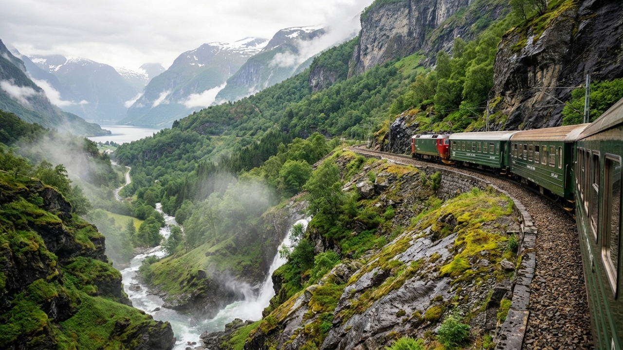Esse trem desce quase novecentos metros de montanha em apenas vinte quilômetros e a vista tira o fôlego