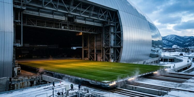 Com um gramado de futebol flutuante que desliza para fora da arena, o estádio japonês de 2001 virou o maior marco da tecnologia esportiva