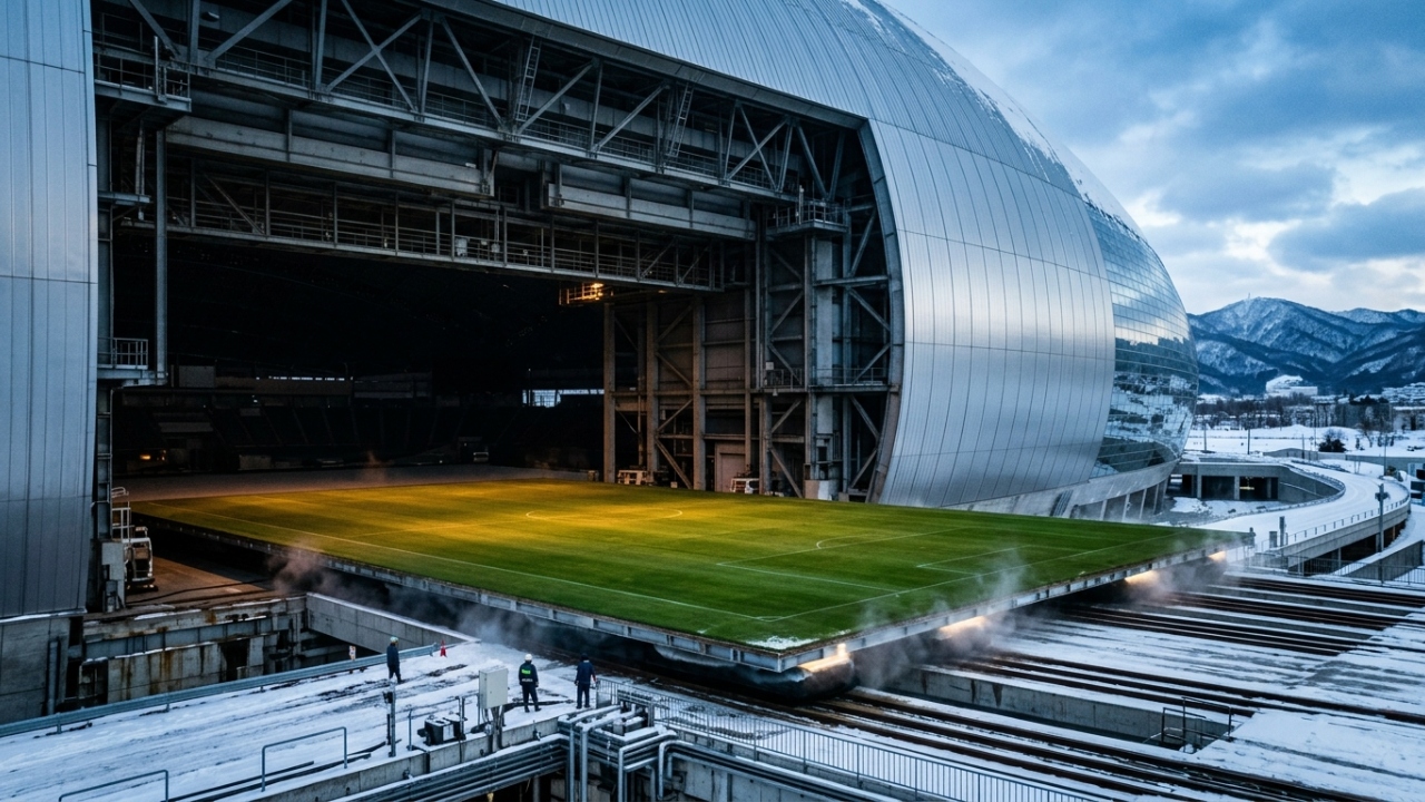 Com um gramado de futebol flutuante que desliza para fora da arena, o estádio japonês de 2001 virou o maior marco da tecnologia esportiva