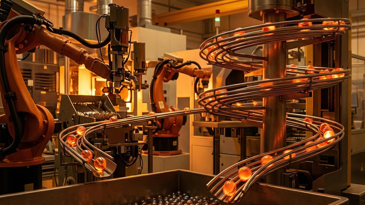 Com reciclagem de vidro e fusão a 1.000 graus, a indústria corta 4 gotas por segundo para fabricar mais de 1 milhão de bolinhas de gude por dia