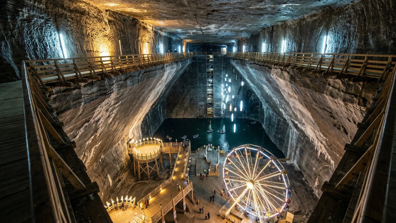 Com roda-gigante e lago para barcos a 120 metros de profundidade, uma antiga mina de sal abandonada foi transformada no parque de diversões mais exótico do mundo