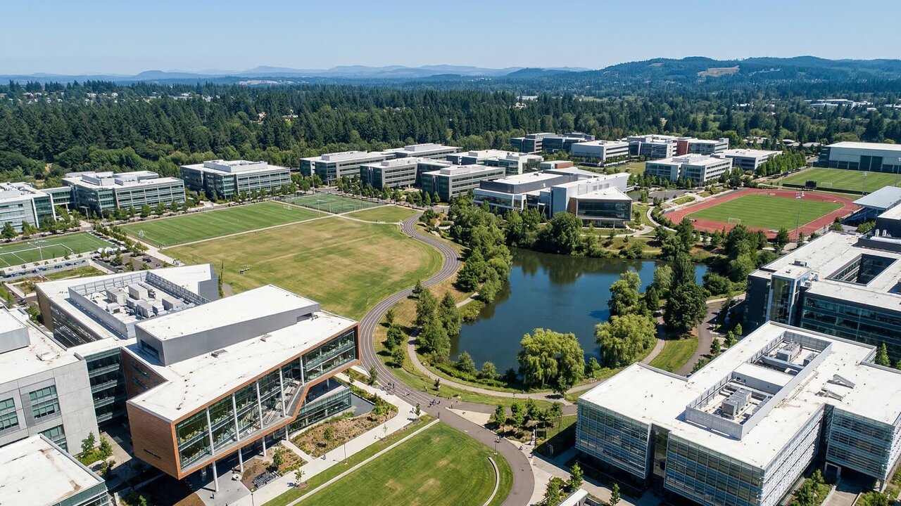 Com mais de 75 edifícios e laboratórios de biomecânica, a sede da Nike em Beaverton tornou-se o maior centro de inovação esportiva de todo o planeta