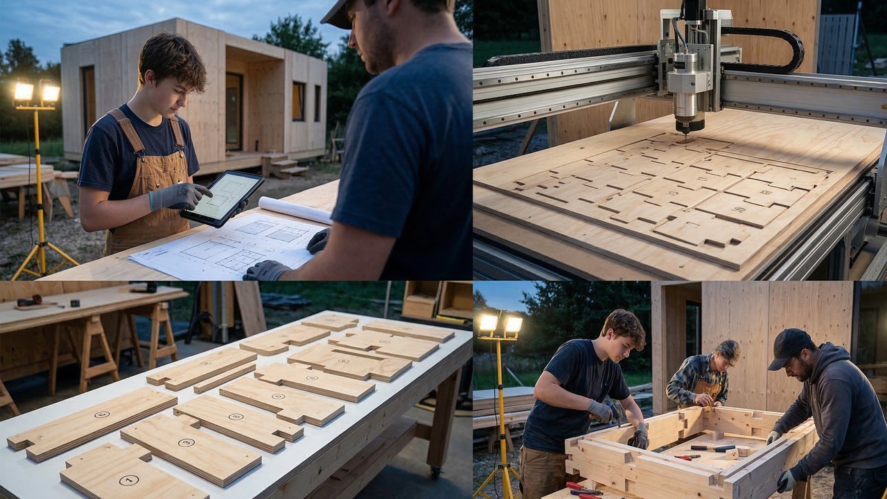 Com peças de madeira cortadas a laser e montadas apenas com encaixes, o sistema WikiHouse tornou-se o maior modelo de casa modular de código aberto