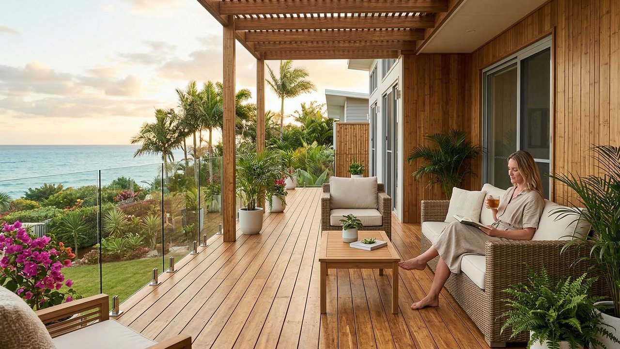 Esqueça o deck de madeira comum, o revestimento de bambu tratado é a nova febre das áreas externas, pois dura 20 anos e não exige manutenção