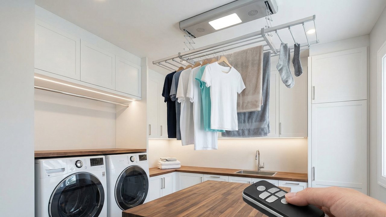 A nova febre das lavanderias pequenas o varal de teto automático custa pouco perto do conforto e resolve a falta de espaço em apartamentos