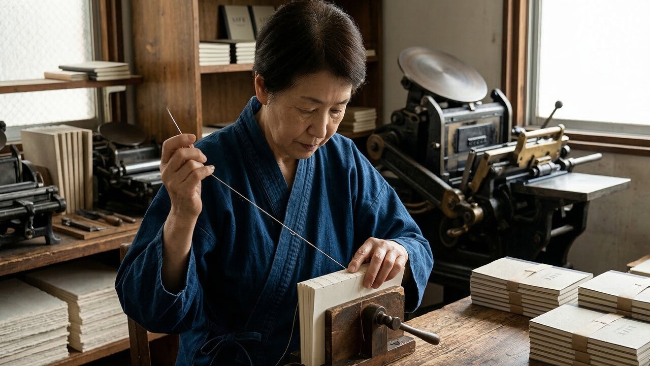 Com o uso de máquinas raras descontinuadas e a costura intuitiva do mestre Yamada, é assim que o Japão fabrica o icônico caderno LIFE Noble