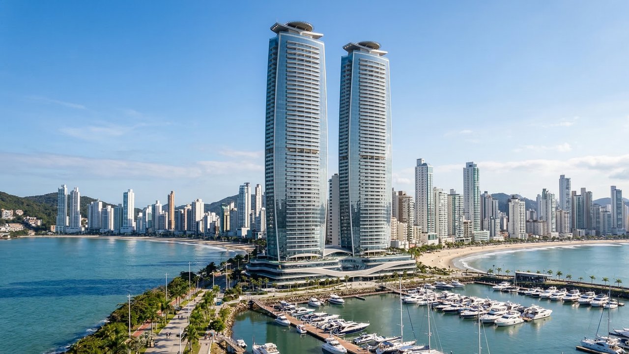 Com duas torres de 281 metros e 81 andares, o complexo de 2020 tornou-se o maior ícone de luxo e altura de Balneário Camboriú em Santa Catarina