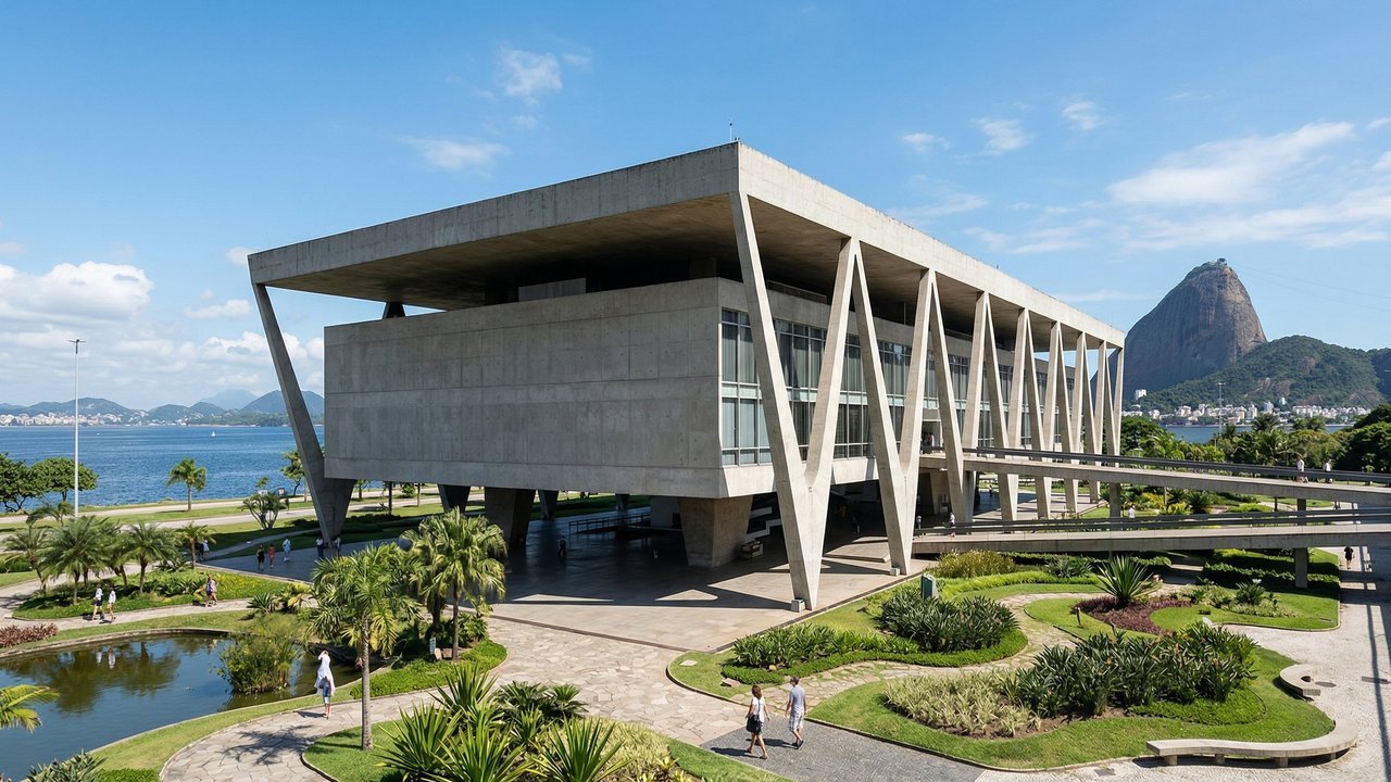 Com seus pilares de concreto em formato de V e vãos livres imensos, a obra de 1954 virou o maior marco da arquitetura brutalista no Rio de Janeiro