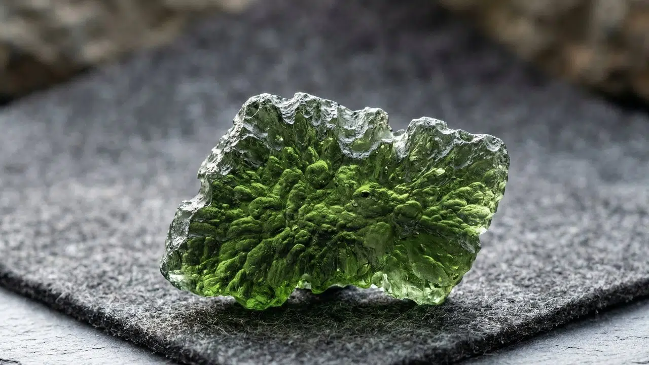 Esqueça o cristal comum, pois este vidro verde nasceu de um impacto de meteoro há 15 milhões de anos, sendo a joia vinda do espaço